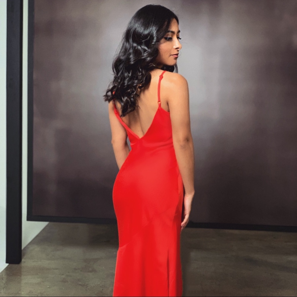 ASOS Petite satin slip maxi dress w/ drape neck